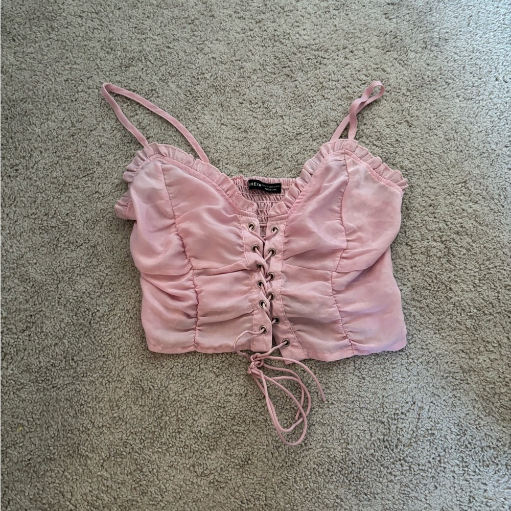 pink shein lace up top
